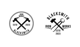 Blacksmith and iron works emblems design element for logo vector