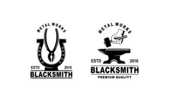 Blacksmith and iron works emblems design element for logo vector