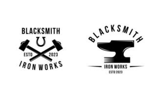 Blacksmith and iron works emblems design element for logo vector