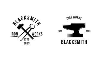 Blacksmith and iron works emblems design element for logo vector