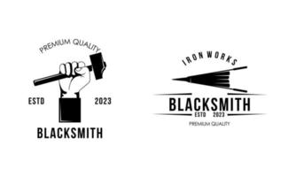 Blacksmith and iron works emblems design element for logo vector