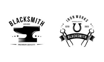 Blacksmith and iron works emblems design element for logo vector