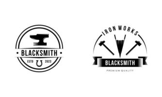 Blacksmith and iron works emblems design element for logo vector