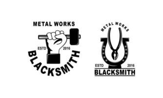 Blacksmith and iron works emblems design element for logo vector