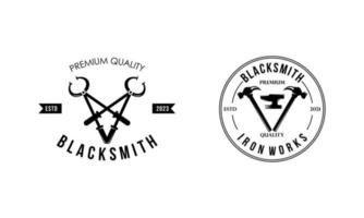 Blacksmith and iron works emblems design element for logo vector