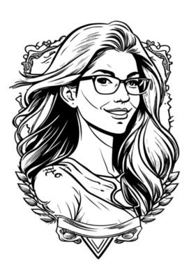 Potrait Girl black and white hand drawn Illustration
