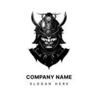 Japanese samurai logo black and white hand drawn illustration vector