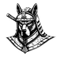 japanese samurai dog logo illustration black and white vector