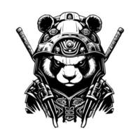 Angry panda illustration logo black and white hand drawn illustration vector