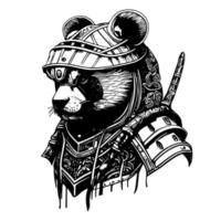 Angry panda illustration logo black and white hand drawn illustration vector