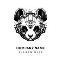 Panda Head Logo Hand Drawn Illustration black and white vector