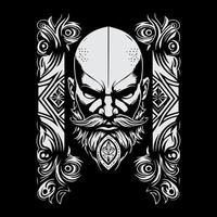 skull with beard logo black and white hand drawn illustration vector