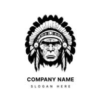 gorilla head with native american indian chief accessories logo hand drawn illustration vector