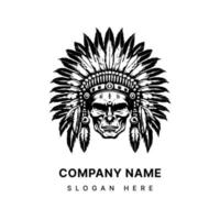 native american indian chief head logo hand drawn illustration vector