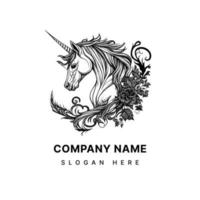 unicornio logo es un símbolo de magia, pureza, y salvaje belleza. esta diseño caracteristicas el mítico criatura con sus firma soltero bocina, un símbolo de poder y gracia vector