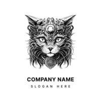 Steampunk Longhair Cat Logo is a unique and charming blend of Victorian-era aesthetics and feline grace. This design features a long-haired cat with flowing fur, donning a collar with gears vector