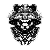 Angry panda illustration logo black and white hand drawn illustration vector