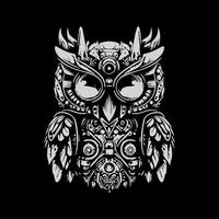 majestic owl hand drawn illustration white ink vector