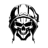 marine skull head logo hand drawn black and white illustration vector