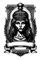 hermosa egipcio cleopatra símbolo negro y blanco mano dibujado logo ilustración vector