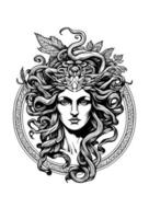 Angry Medusa head hand drawn illustration vector