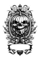 halloween pumpkin heraldic banner black and white hand drawn illustration vector