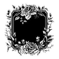 hand-drawn black and white floral logo ornament frame illustration adds an elegant touch to any branding or design project vector