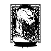 skull with beard logo black and white hand drawn illustration vector