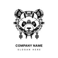 Panda Head Logo Hand Drawn Illustration black and white vector