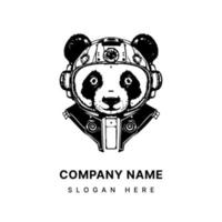 Panda Head Logo Hand Drawn Illustration black and white vector