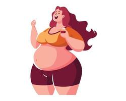 Fat woman in exercise clothes, character, Vector illustration.