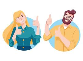 Flat design Smiling people showing ok sign with hands. Happy a woman demonstrate approval gesture. vector