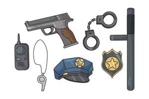 Collection of police office equipment and garment vector