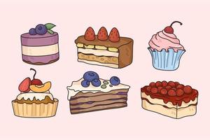 Set of cakes and desserts menu for cafe vector