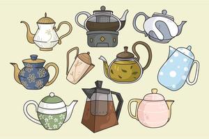 Colorful set of various kettles or teapots vector