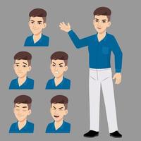 young handsome guy with set of face expression vector