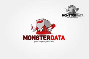 Monster Data Creative Logo Template. This Cartoon Character logo design for mobile application, design studio, progamming, computing and creative business. vector