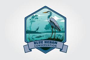 azul garza conservación vector logo ilustración. esta logo en un pacífico y azul exótico paisaje.