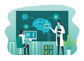 Artificial intelligence. Digital brain technology with scientist illustration vector