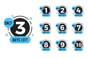 Set of number days left countdown for promotional banner vector