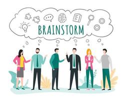 Illustration of business people talking and thinking. Brainstorm concept vector