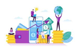 Illustration of online banking, smartphone mobile banking, digital investment and financial concept in modern flat design vector