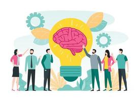 Brainstorming creative idea concept with big light bulb and brain illustration vector