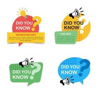 Set of did you know badges with big question mark, megaphone and bulb icon label vector