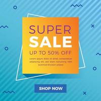 Super sale banner with abstract blue memphis background vector