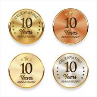 Collection of anniversary golden silver and bronze badge vector illustration