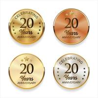 Collection of anniversary golden silver and bronze badge vector illustration