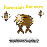 Ramadan Kareem hand drawing bedug with Lantern Illustrator vector