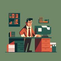 Worker man front of computer flat illustration vector