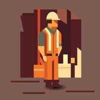 A cartoon of a construction worker wearing an orange hard hat and an orange hard hat vector